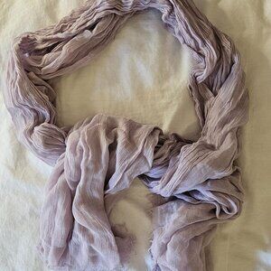 Long Sheer Lilac Purple Crinkle Wrap Scarf with Soft Fringe, 30"+ x 72"
